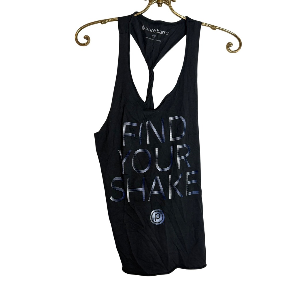 Pure Barre Womens Find Your Shake Graphic Racerback‎ Tank Top Black Size Medium